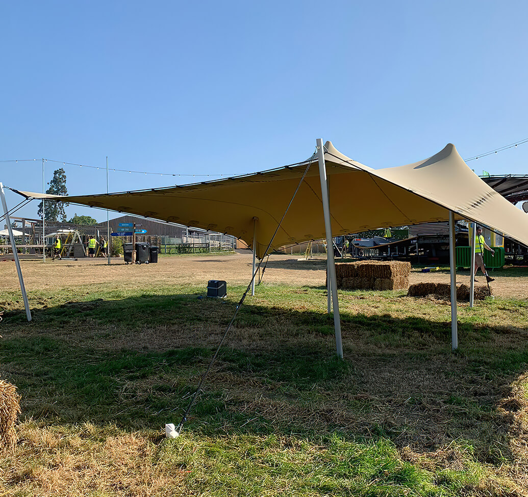 An event tent gazebo in a field