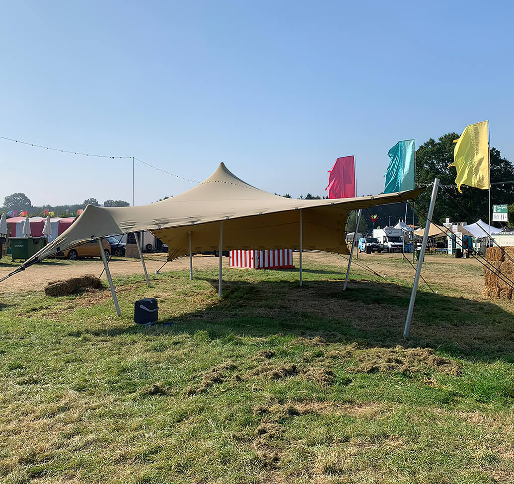 An event tent gazebo in a field