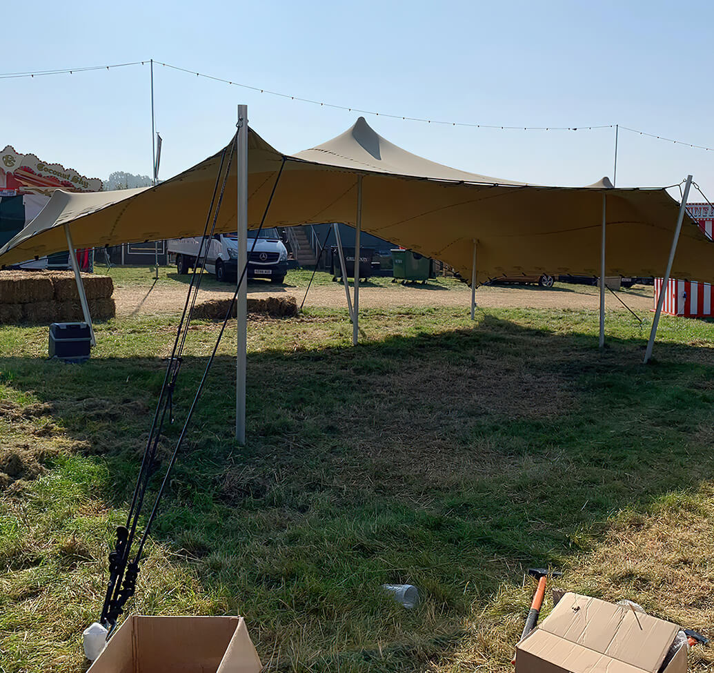 An event tent gazebo in a field