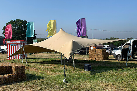 An event tent gazebo in a field