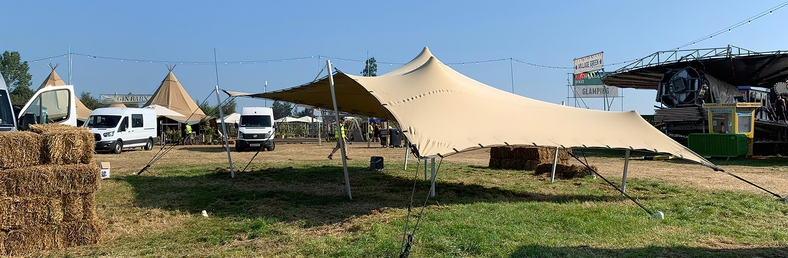 An event tent gazebo in a field